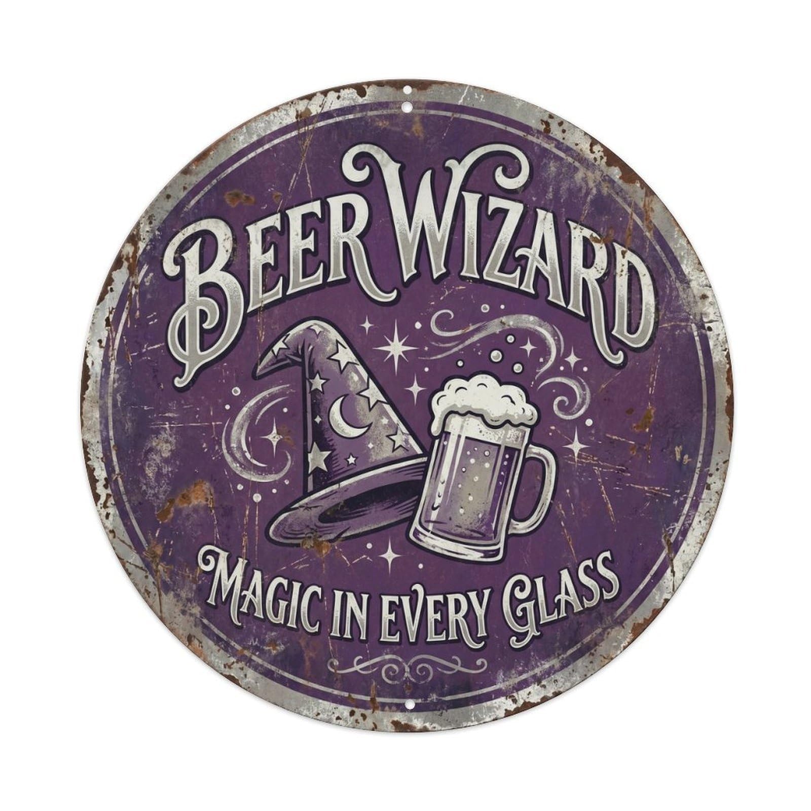 Retro Bar Style Wizard Magical Basement Beer Metal Tin Sign Plaque Wall Decor for Cafe, Club, Garden Round Metal Poster 8x8Inch