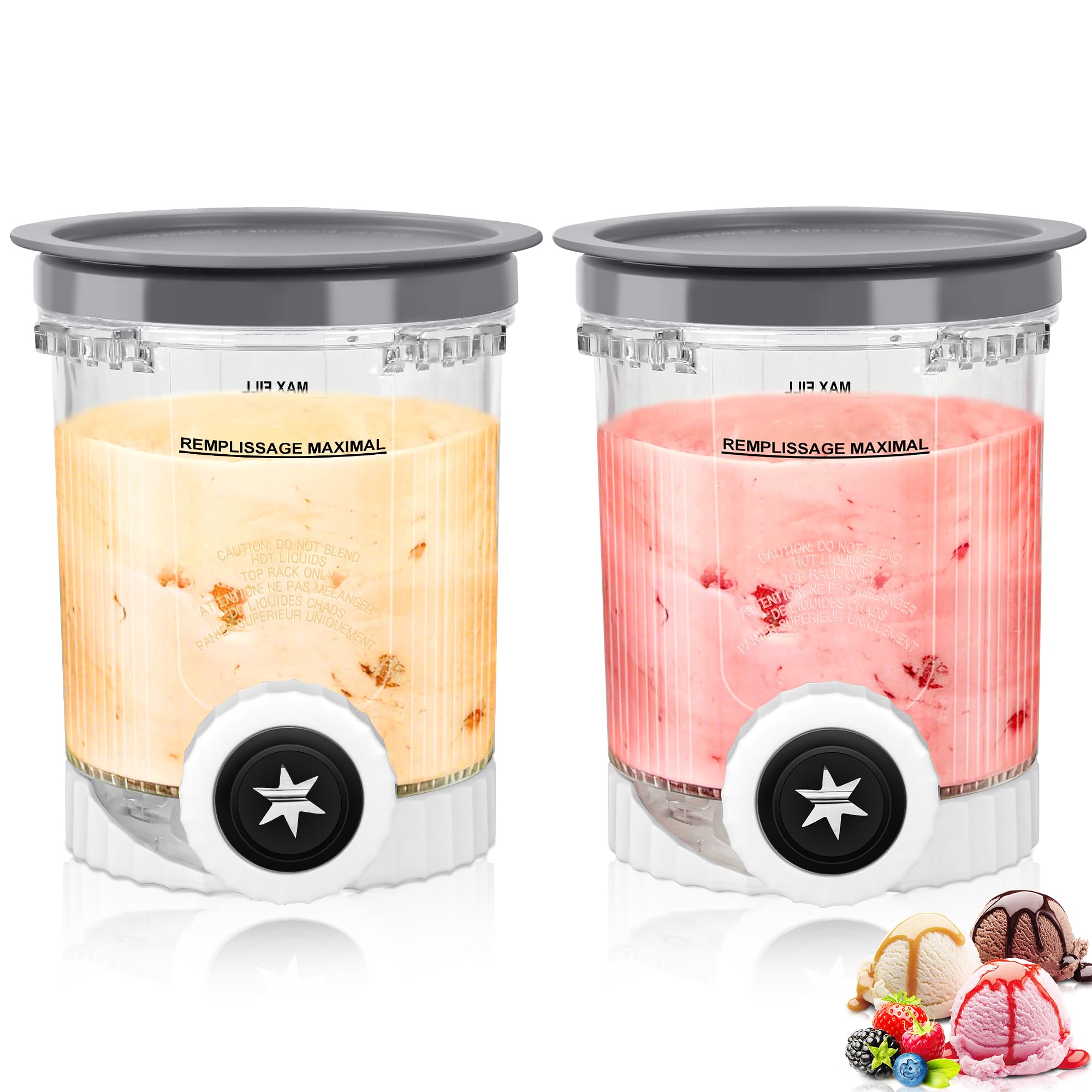 Zweierset Becher im Pint-Format als Ersatz für Ninja Swirl Eismaschinen & Soft-Serve-Maschinen, 473 ml Creami Swirl Becher mit Deckeln, kompatibel mit NC700, NC701 Serie (2 Stück, Grau, N7)