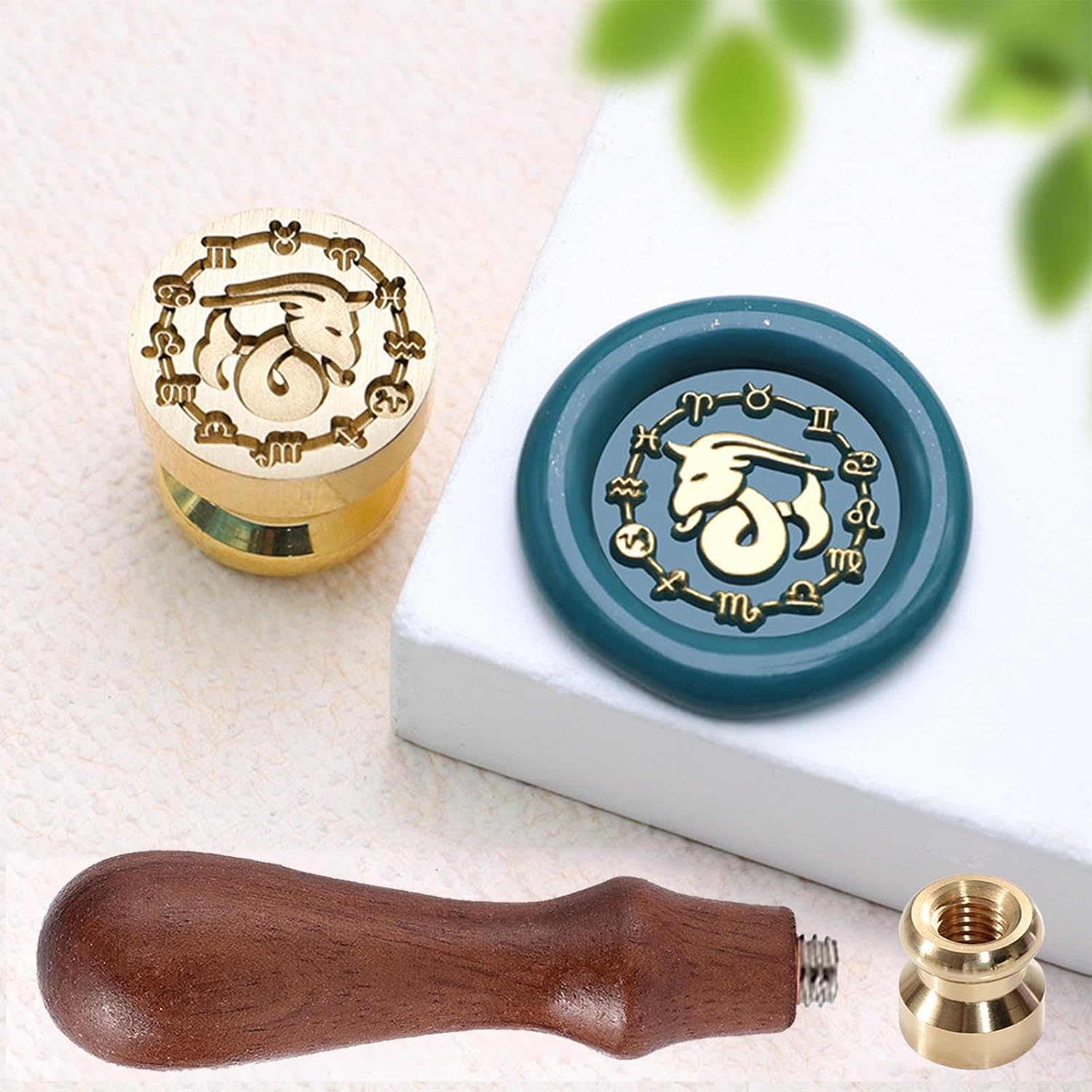 Mini Wax Seal Stamp - 12 Pieces Constellation Sealing Wax Stamp Heads with 2 Pieces Handle for Horoscope Reading,Astrological Reading