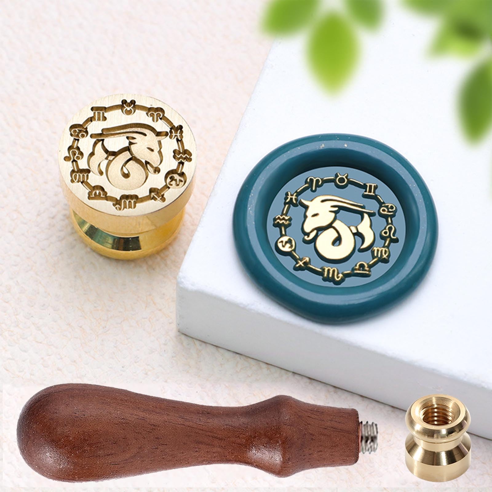 Zodiac Capricorn Wax Seal Stamp - 0.59 inch (15 mm) Mini Horoscope Sealed Stamp with Handle for Decorative Packaging,Envelope Letters,Cards,Birthday Parties, Astrology