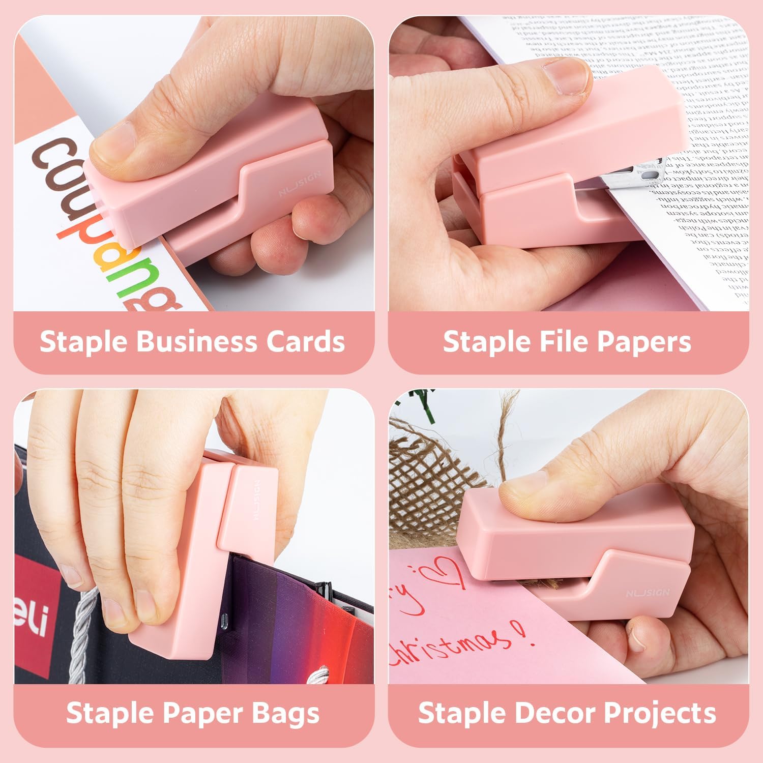 NUSIGN Mini Stapler with 830 Staples, 25 Sheet Capacity, Pink image 5