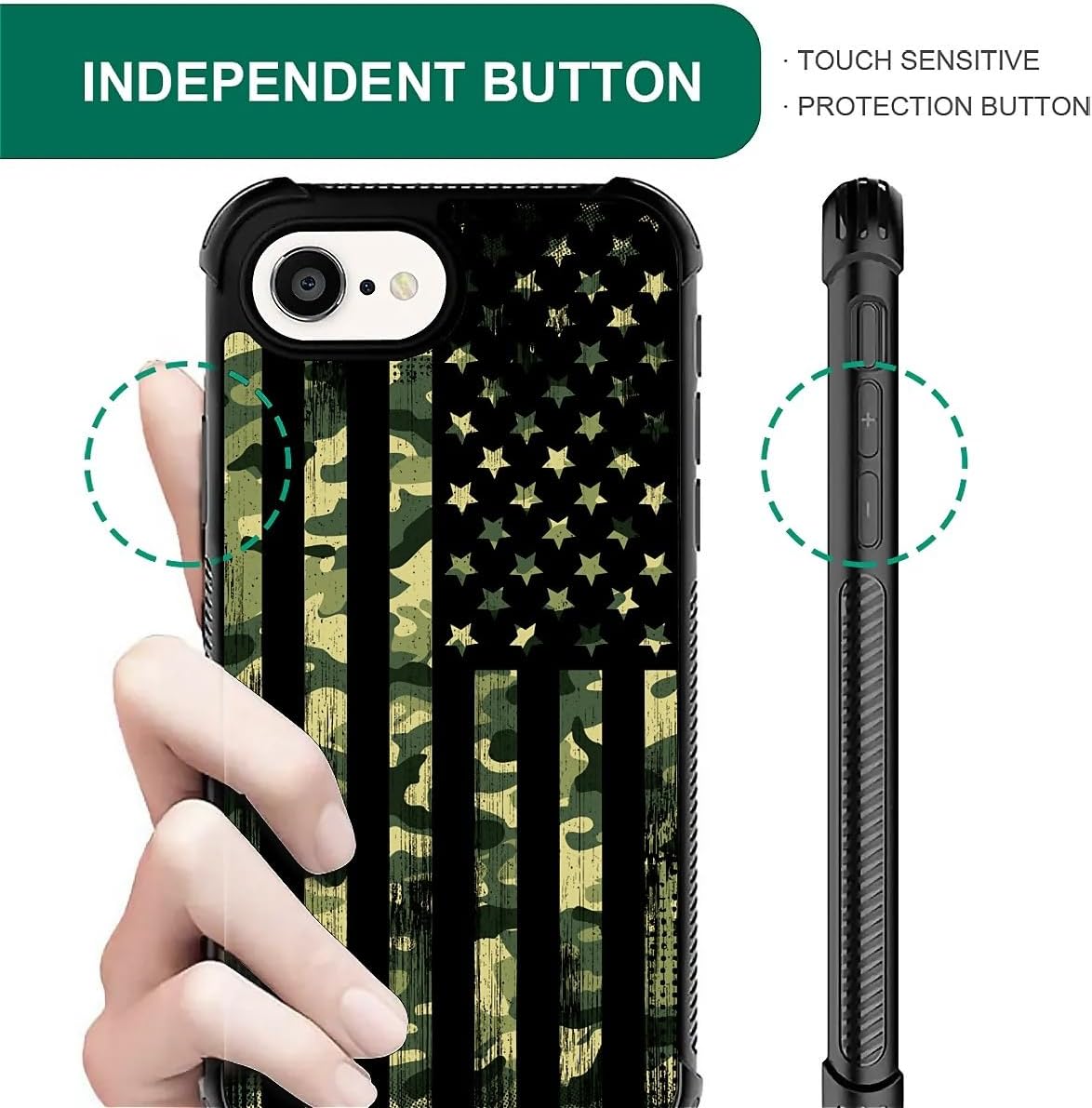Compatible with iPhone 16e Case,Camo American Flag Phone Cover for Men/Women,Soft TPU Anti-Skid Thread and Four Corner Anti-Collision Protection Case Compatible with iPhone 16e 6.1inch - Image 5