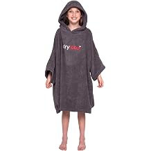 Dryrobe Towel Swim Robe - Hooded Surf Poncho Changing Robe - Organic Cotton - for Swimming, Beach, Surfing - Short Sleeve Kids 5-9 - Slate Grey