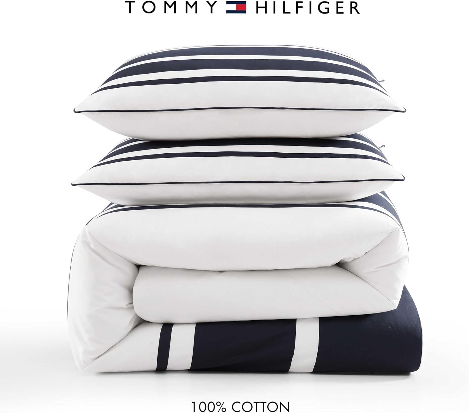 Tommy Hilfiger - Duvet Set, Luxuriously Soft Bedding with Matching Shams, Coastal Inspired Design (Park Avenue Navy, Full/Queen)
