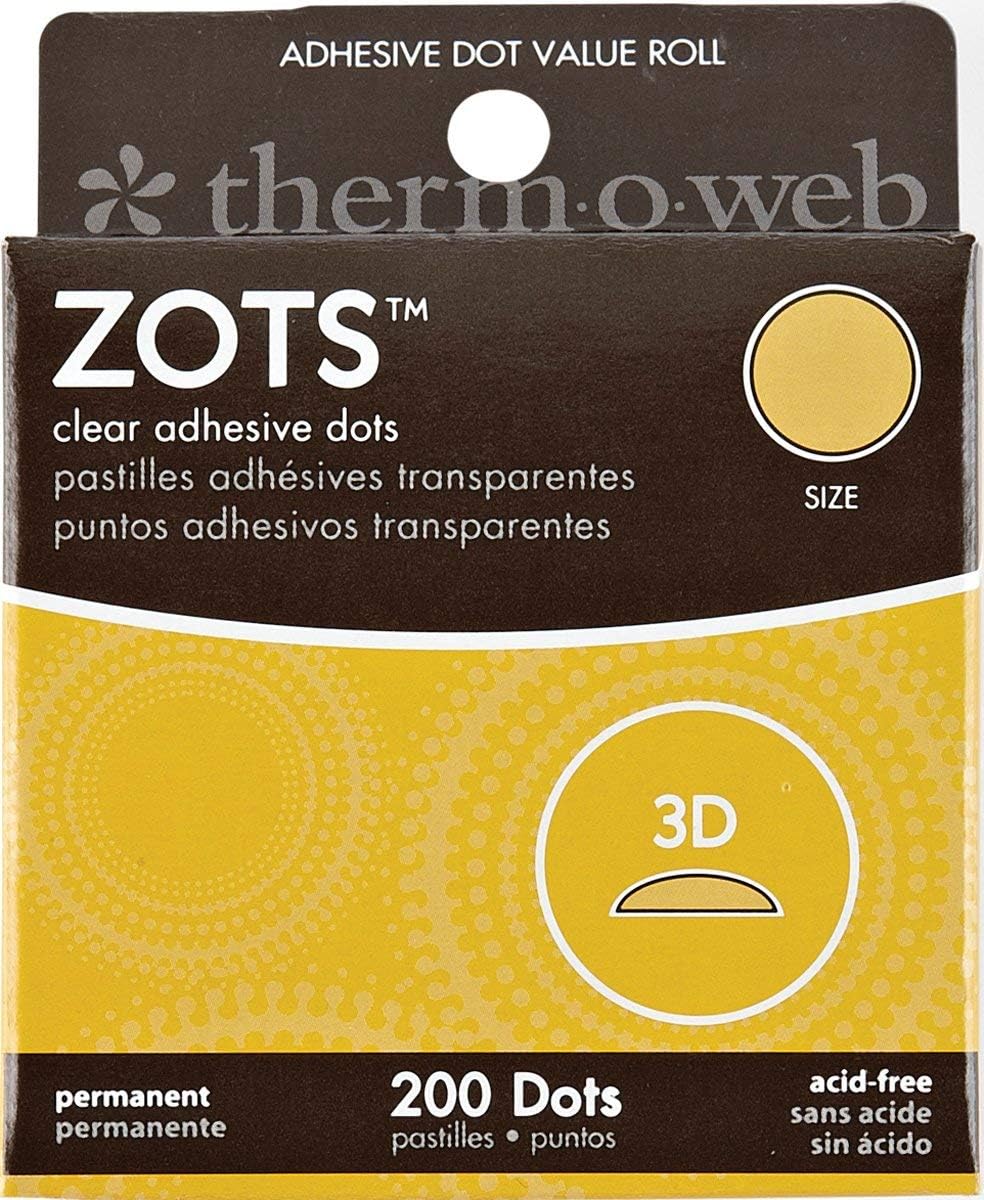 Therm O Web 37-86 Thermoweb Zots Clear Memory Adhesive Dots, 3-D, 1/2-Inch, 200-Pack (37-86)