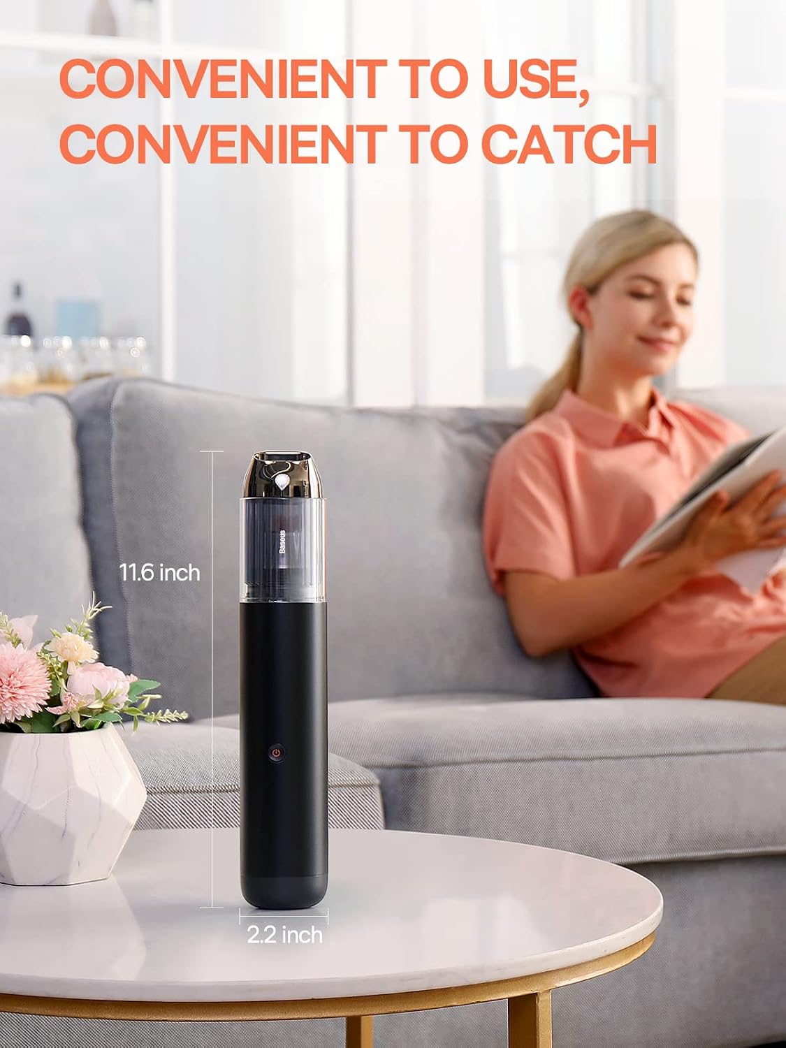 Baseus Handheld Vacuum Cleaner, 15000PA Car Vacuum with LED Lights, 136W Rechargeable Vacuum for USB C Port, Cordless Hand Vacuum for Car, Pet, Crumb, Laptop (Black)