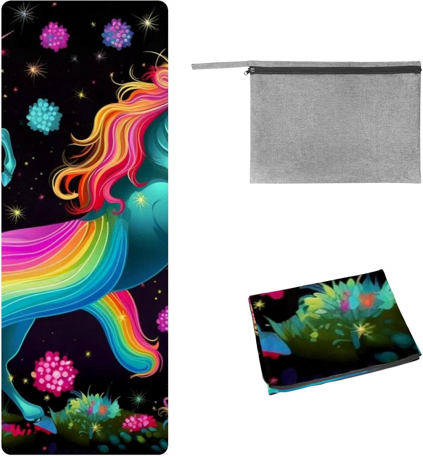 Yoga Towel, Rainbow Unicorn Pattern Non Slip Sweat Absorbent Hot Yoga Mat Towel for Hot Yoga, Pilates and Fitness - 72.8" x 26.8"