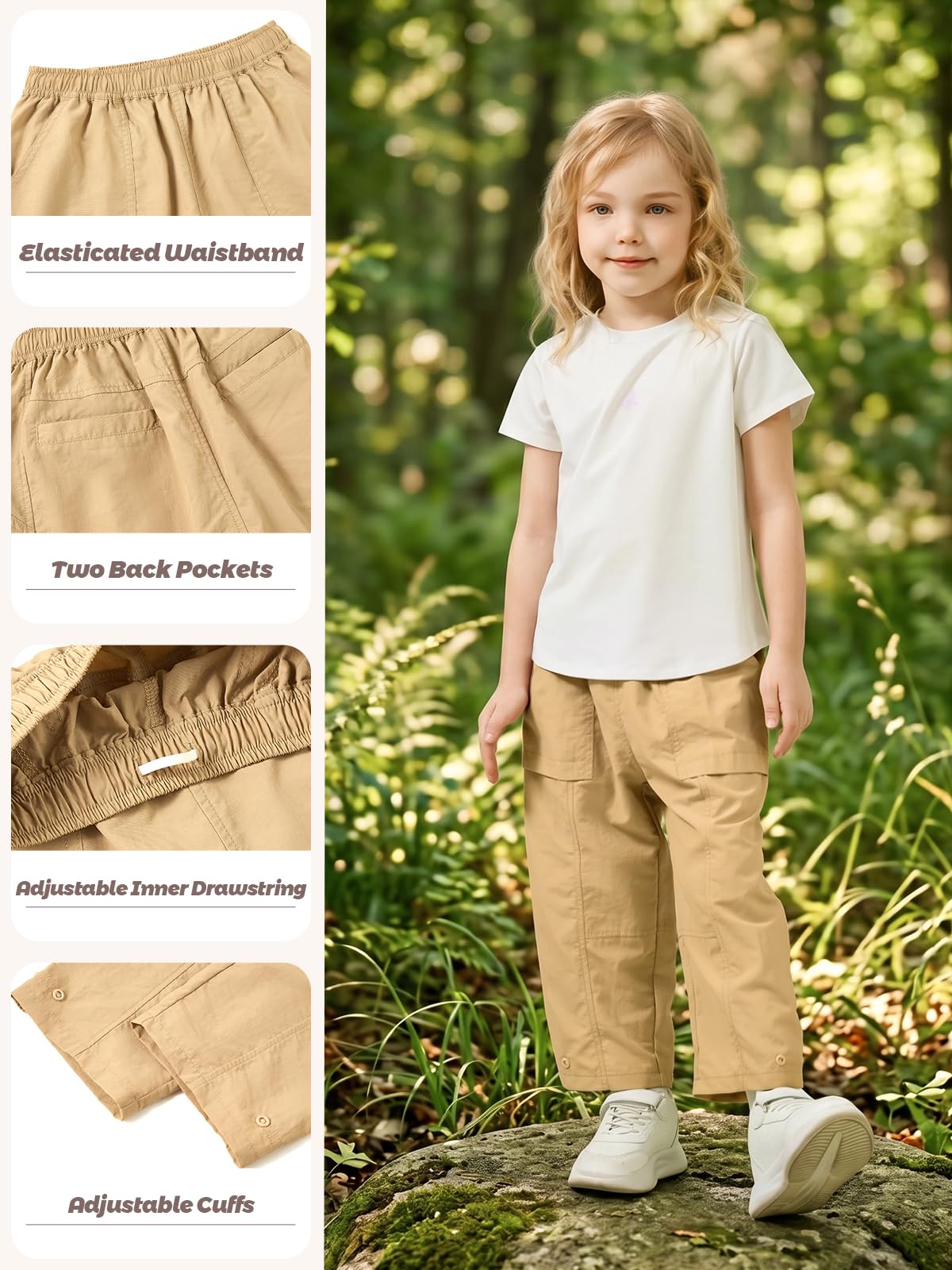 Miipat Pantalones Cargo Holgados para Niñas, Pantalon Tipo Paracaídas de Secado Rápido Pantalones Casuales Ligeros con Cintura Elástica para Niños y Niñas 3-8 Años