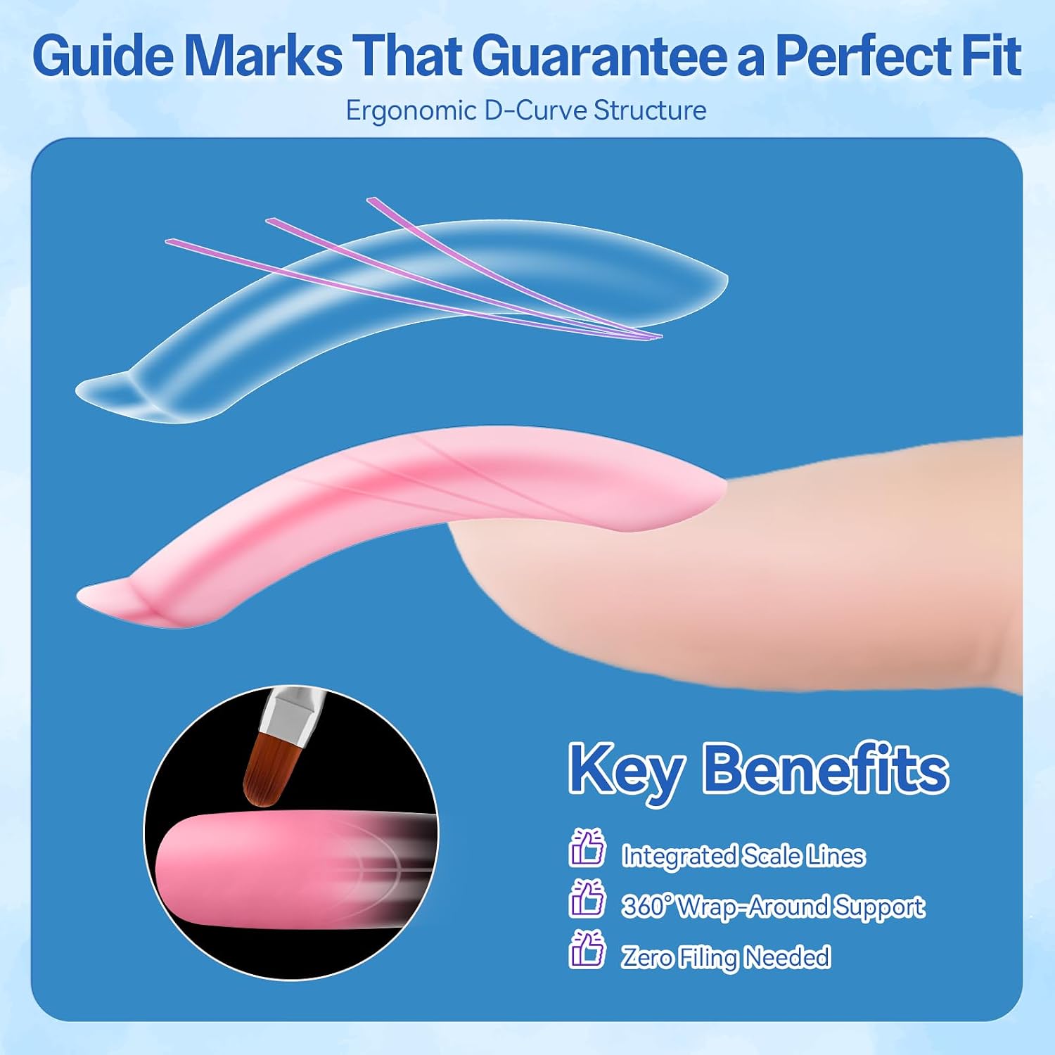 Curved Square Dual Nail Forms with Guiding Line – Reusable M & L & XL Polygel Molds for Full Cover Nail Extensions, Salon & DIY Nail Art Supplies, 150PCS (15 Sizes)