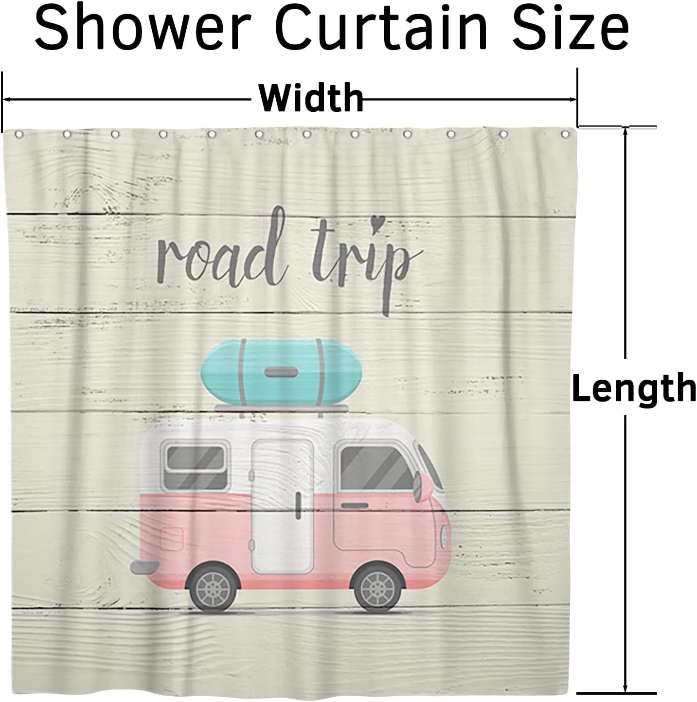 Renaiss Road Trip Shower Curtain Cartoon Rv Camping on Plank Pattern Shower Curtain Waterproof Washable Road Curtains for Home Bathroom Decor Customizable W72 x L78 inches