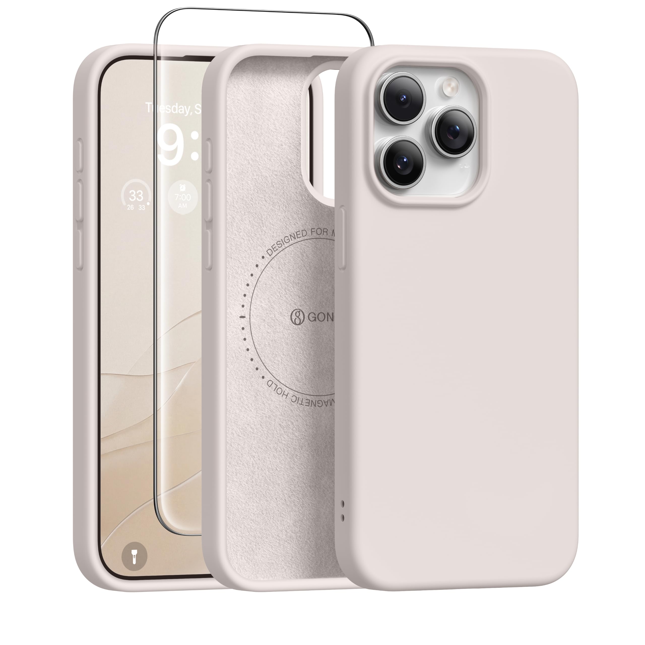 GONEZ Magnetic for iPhone 15 Pro Case, Silicone Cover Stone