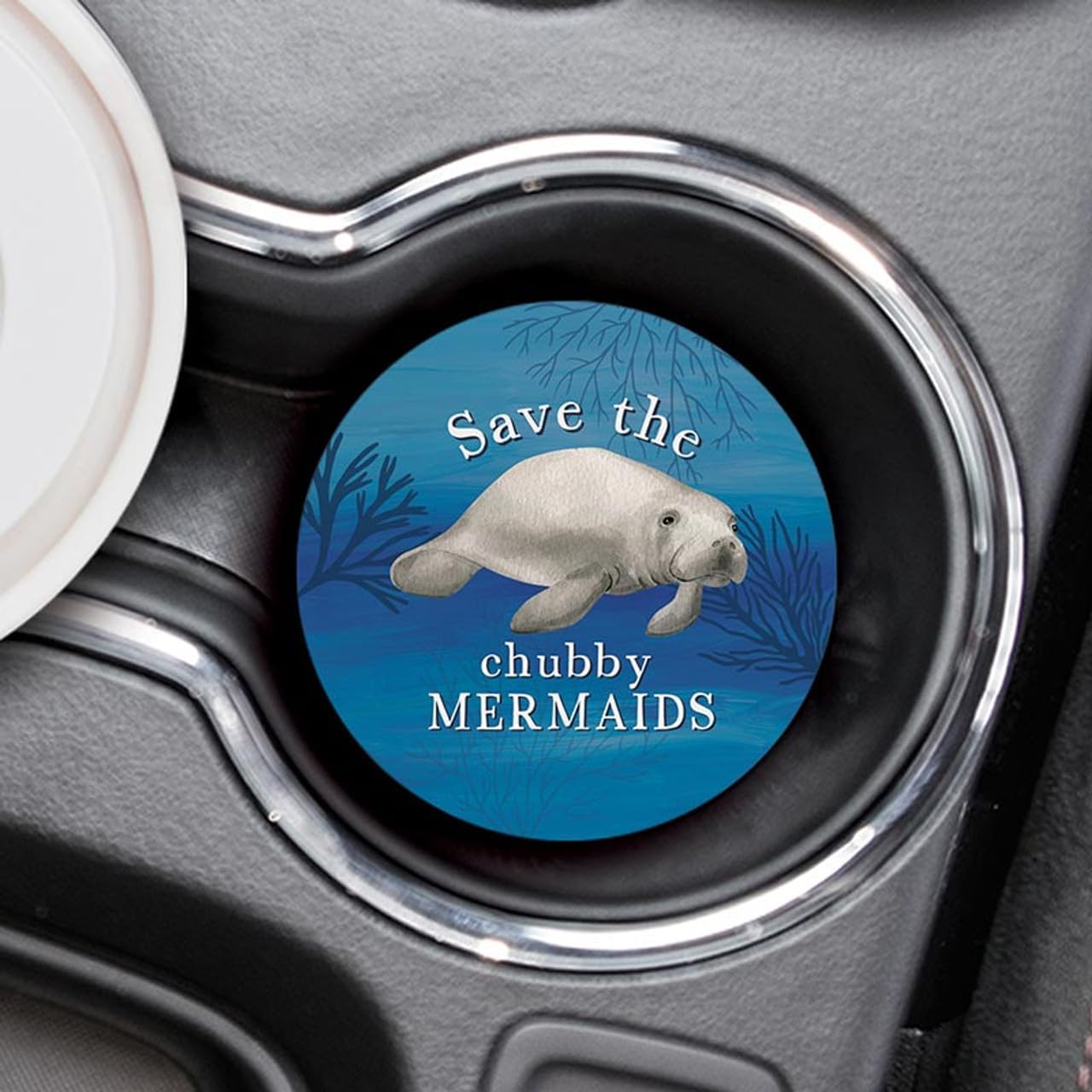 P. Graham Dunn Coastal Collection Car Coasters - Save The Chubby Mermaids (Pack of 6)