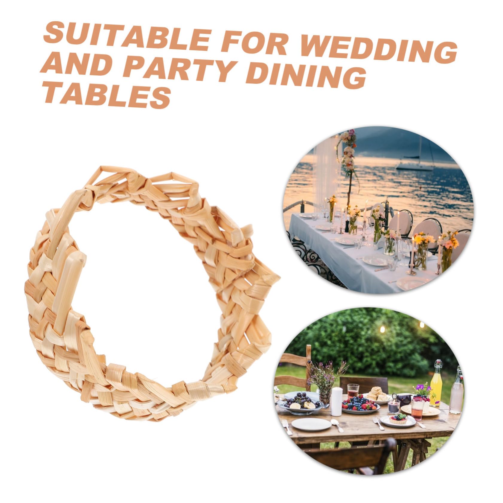 Ronds de Serviette en Paille Tressée Lot de 6 Beige Rustique | Décoration de Table Mariage, Lot de 6 Pièces, pour Dressage et Réception