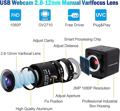 Miniatura 4 de Cámara USB 1080P con zoom 0.110-0.472 in Cámara web de enfoque variable Cámara de PC de alta velocidad Mini UVC USB2.0 USB con cámara para