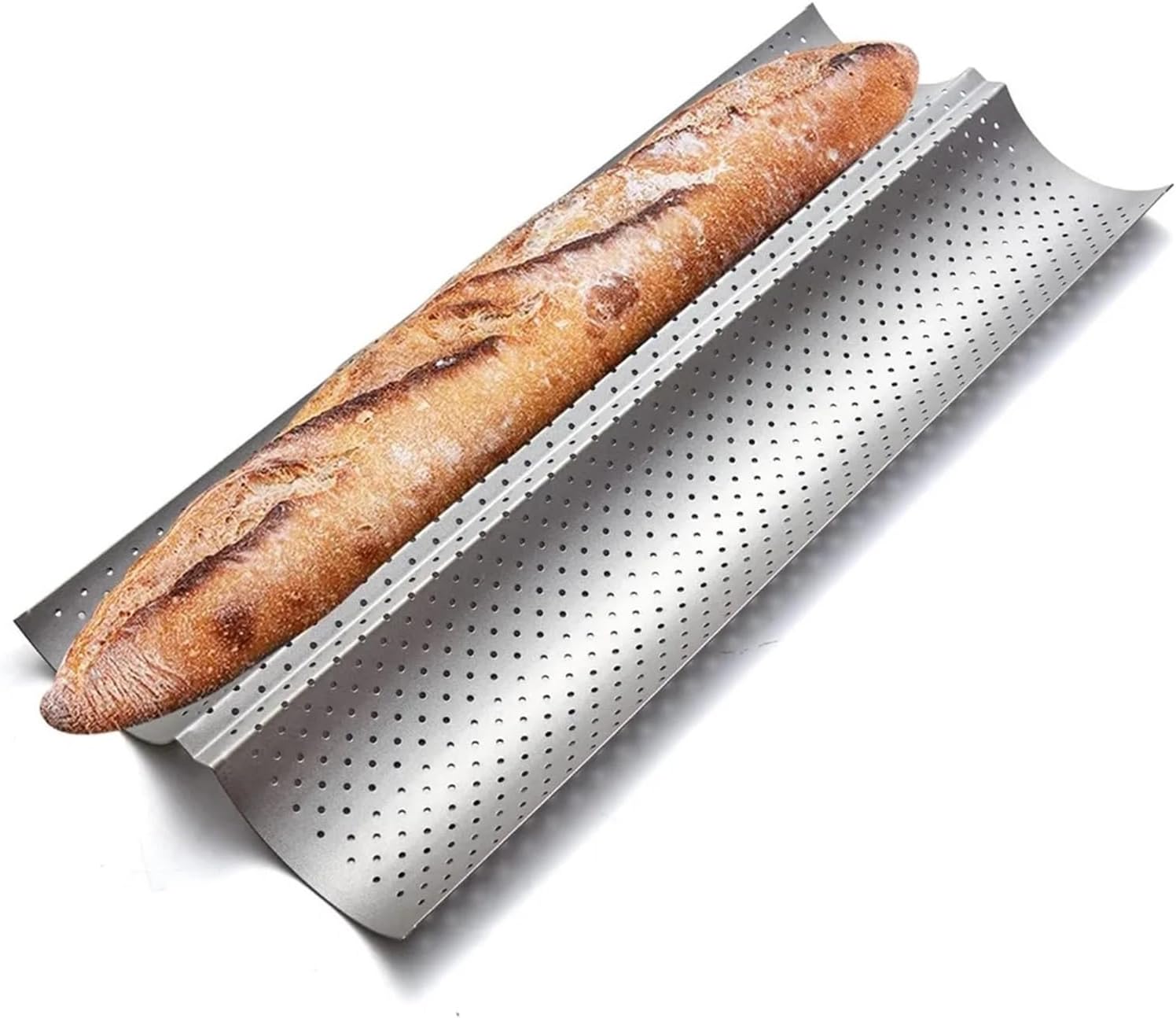 Nonstick Baguette Pans Perforated Baguettes Bakery Tray Reusable Handmade Loaf Bake Mold for Baking French Bread Toast Bakeware(Two-hole mold)