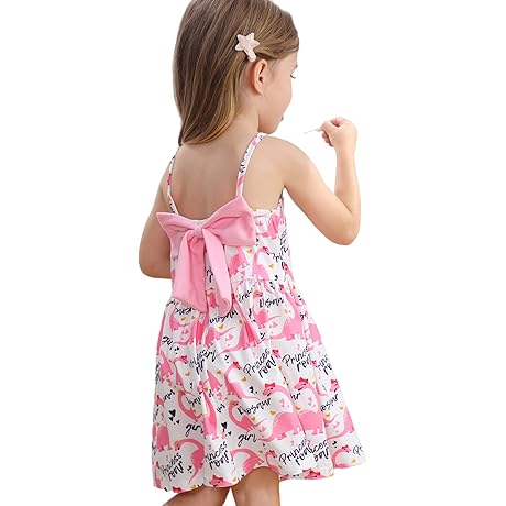 Toddler Summer Dress Dinosaur Backless Sundress Baby Girl Bowknot Dresses Birthday Beach Dress