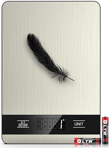 Mik-Nana Báscula de alimentos, báscula digital de cocina de 11 libras con pantalla LCD, 6 unidades de función de tara, peso de acero inoxidable,