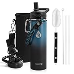 RAYMYLO Insulated Water Bottle 20 oz, Triple Wall Vacuum Stainless Steel (Cold for 48 Hrs), Leak Proof & Non-BPA, Kids Water Bottle Jug for School with Straw Spout Lids, Indigo/Black