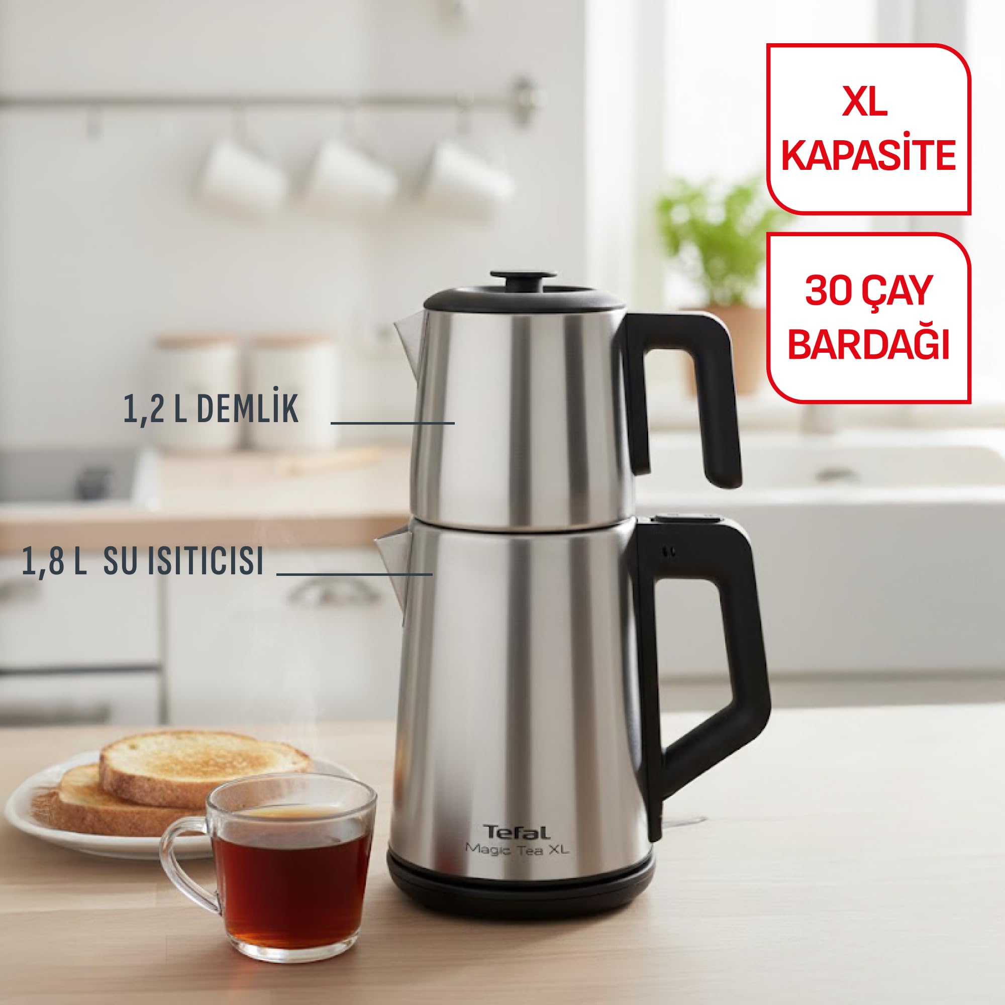 Tefal Magic Tea XL Paslanmaz Çelik Gövdeli 1650 Watt Çay Makinesi - Inox