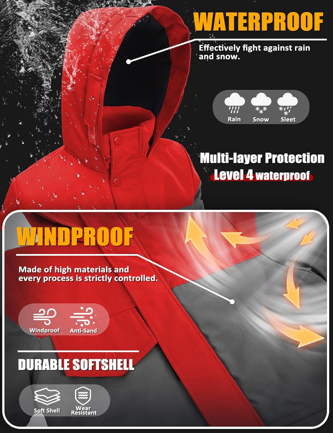 GEMYSE Boys Winter Coat Waterproof Windproof Boys Ski Jacket with Hood Kids Insulated Quilted Outerwear - Image 4