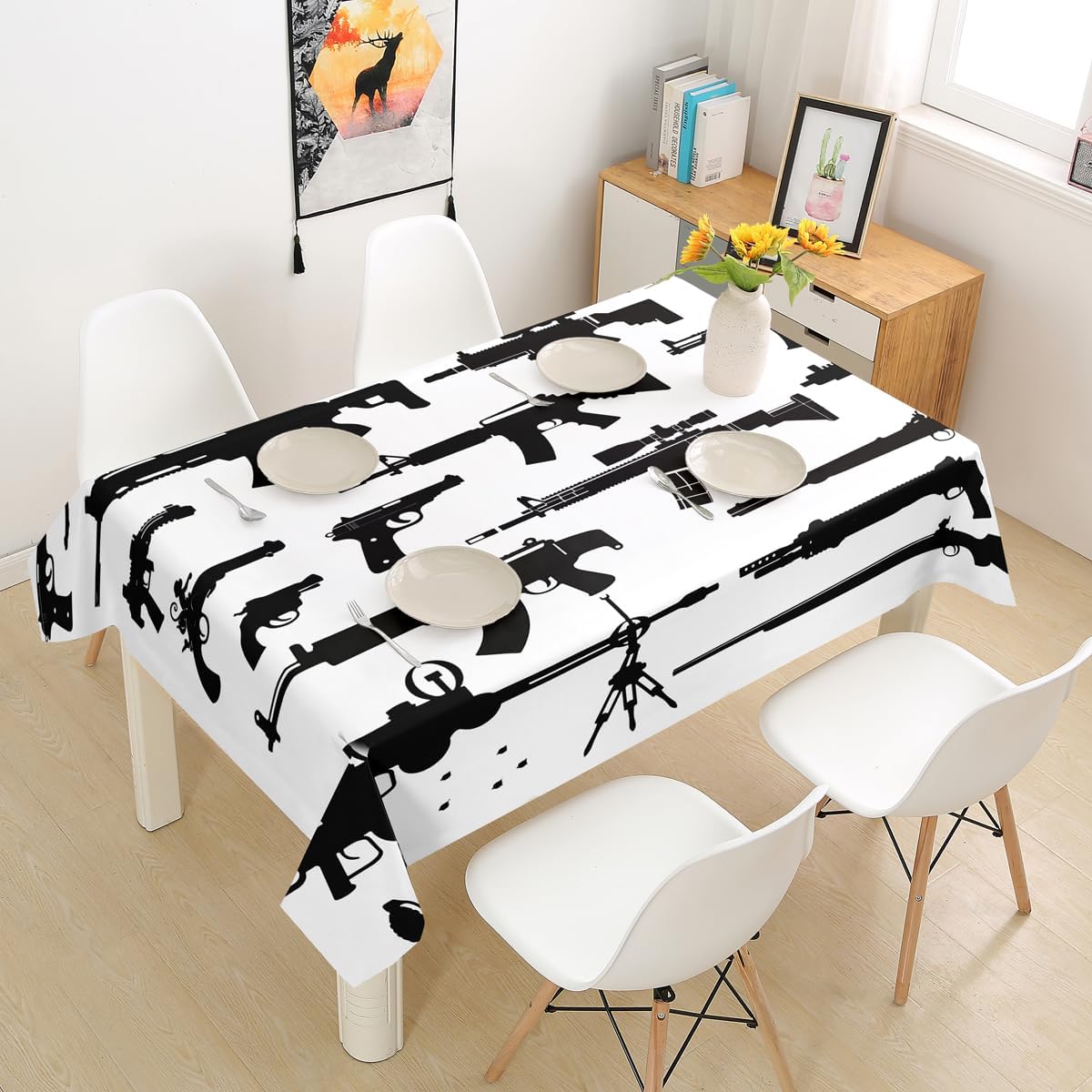 jejeloiu Guns Tablecloth Criminal Rifle Shotgun Tablecloth 55"x94" 3D Guns Print Table Cover Old and Modern Tabletop Decorative 55"x94"