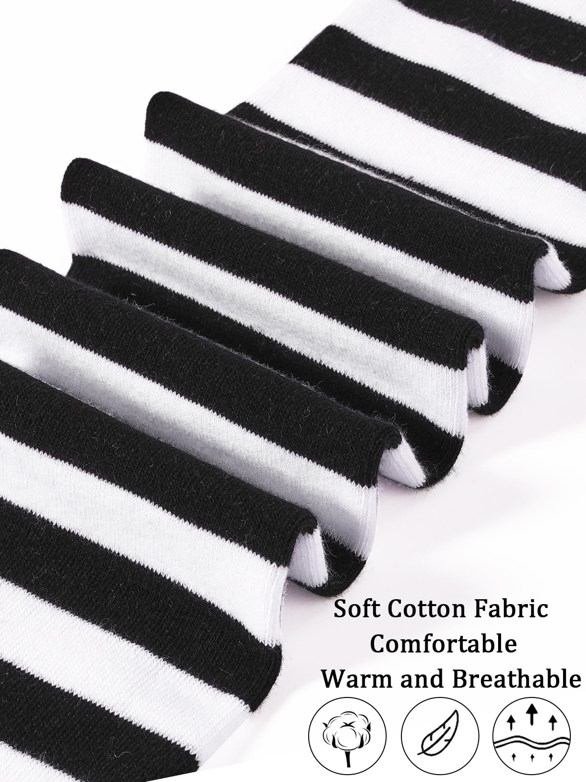 Moon Wood Womens Thigh High Socks Striped Knee High Socks Extra Long Cotton Knit Over the Knee Socks for Halloween: One Size Black & White