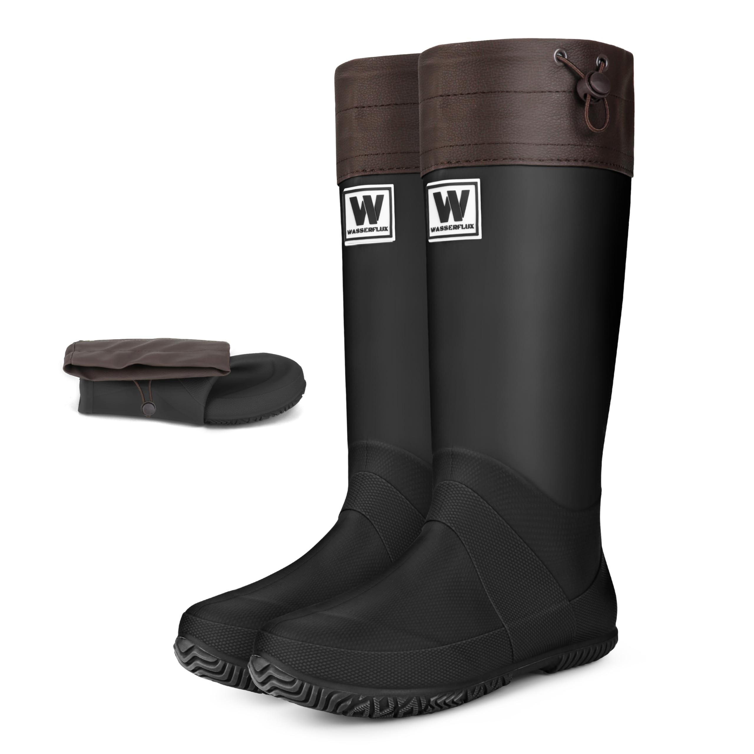 Womens Waterproof Mid-Calf Rain Boots Lightweight Foldable Rubber Boots with Quiet-Step Anti-Slip Sole Adjustable Drawstring Cuff Japanese-Inspired Style