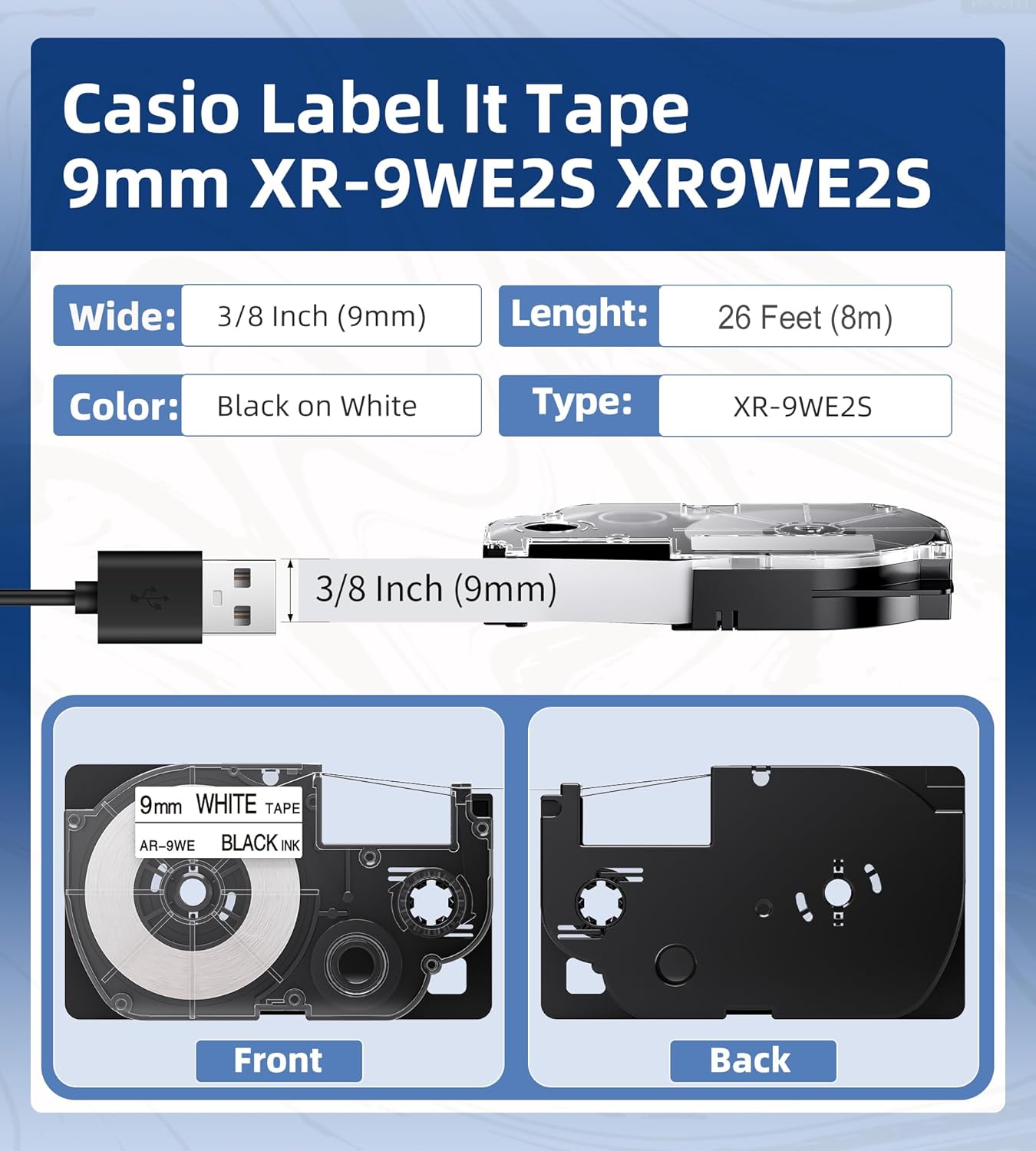 XR-9WE Replace for Casio Label it Tape Cartridge 9mm Martinique Ubuy