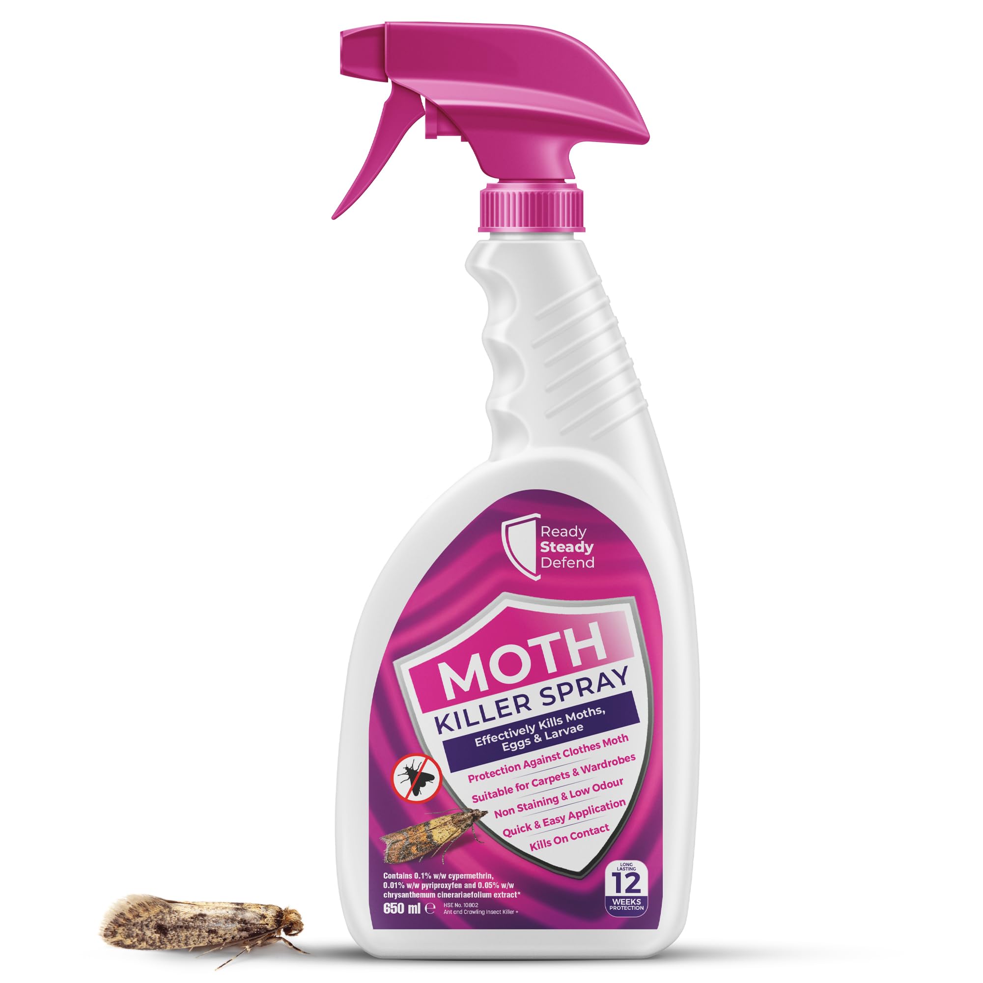 Moth Killer Spray | 650ml | Repellent Protects Carpets, Clothes & Wardrobes From Moth Infestations | Non Staining & Low Odour | Kills on Contact | Effective & Easy to Use