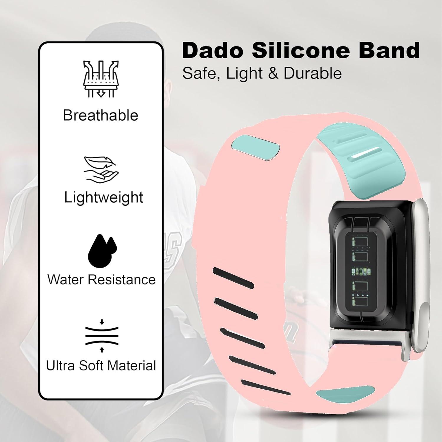 DADO Silicone Sport Replacement Band Compatible with WHOOP 5.0, One, Peak, and Life Fitness Tracker – Breathable, Durable & Comfortable | Not for Whoop Gen 4