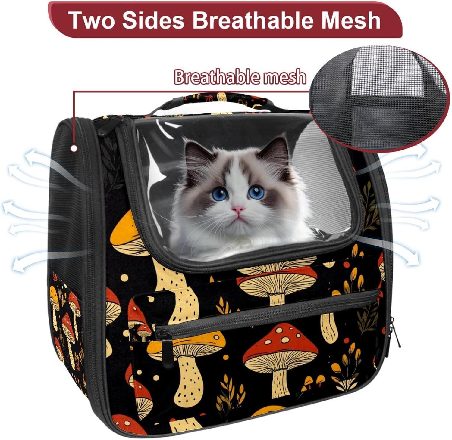 Mushroom Traveler Backpack Pet Carriers for Cats and Dogs