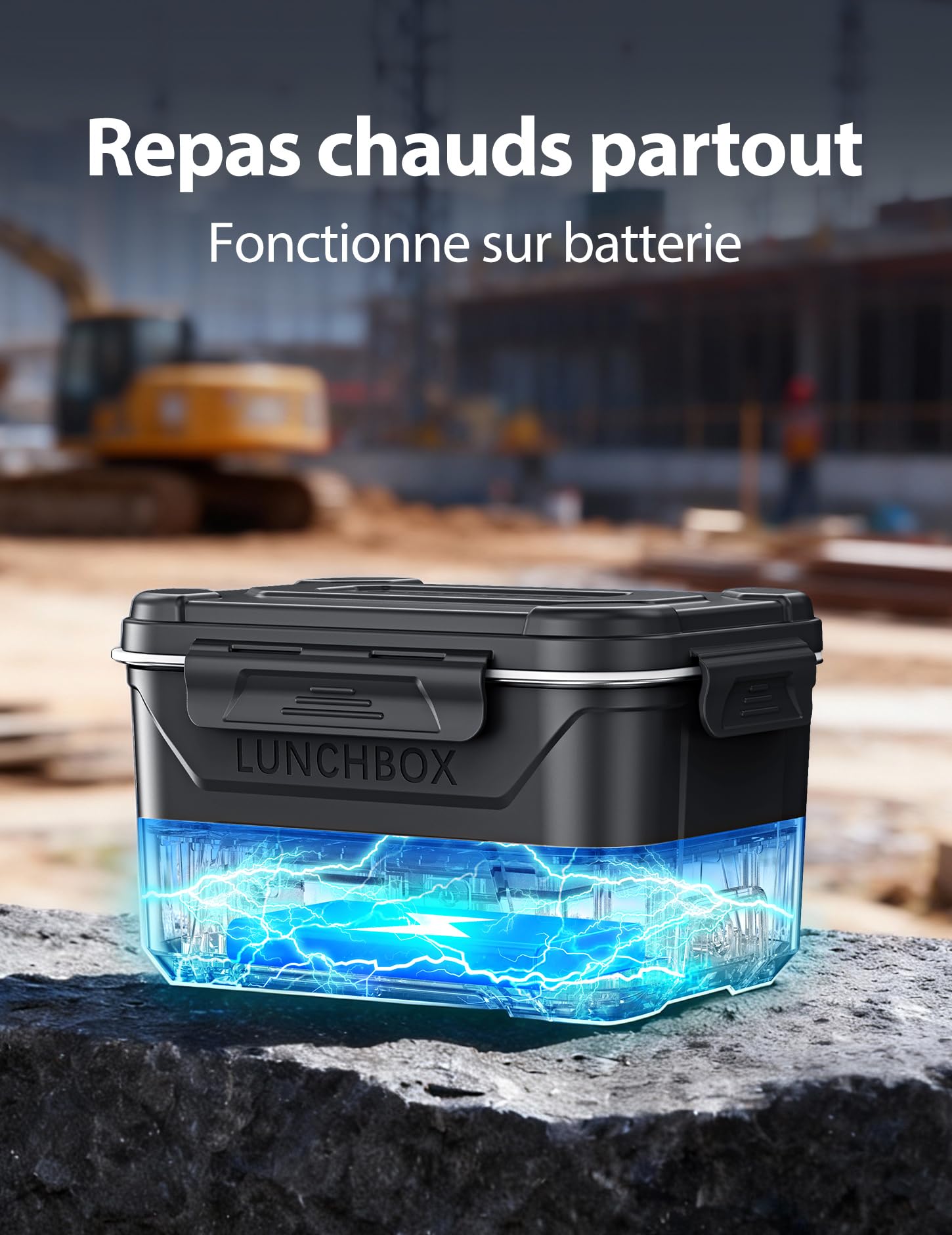 Docusvect Gamelle chauffante batterie, Lunch box chauffante rechargeable avec Chauffage Programmable, Chauffe plat électrique 1,3 L, réchauffe plat avec séparateurs amovibles et sac isotherme (Black)