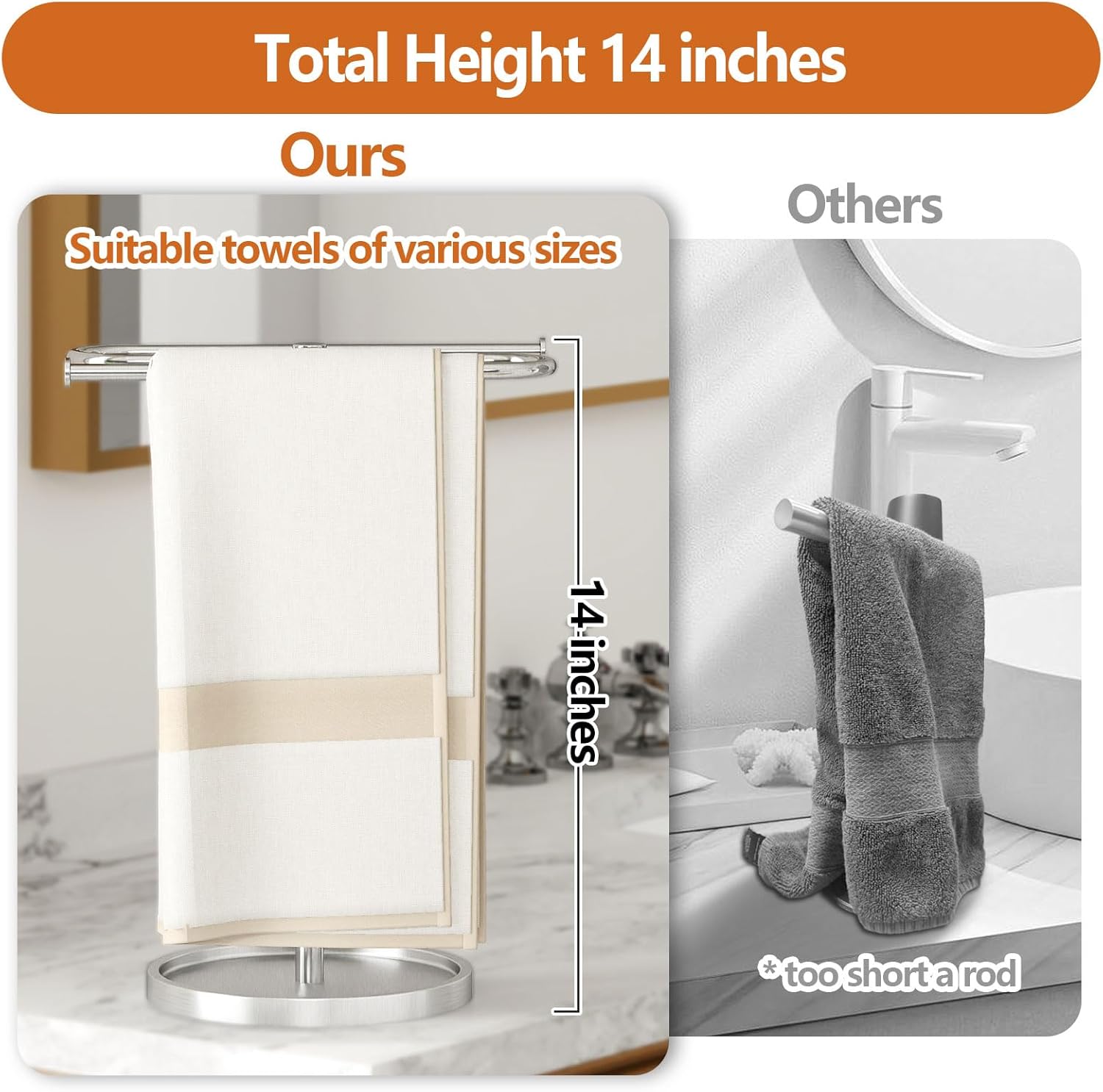 Hand Towel Holder, Stainless Steel Countertop Towel Stand for Bathroom, S-Shape Free Standing Towel Rack Bar Holds 2 Towels for Kitchen, Brushed Nickel