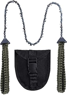 Sucrain Pocket Chainsaw with Paracord Handle, Folding Chain Hand Saw, Emergency Outdoor Survival Gear for Camping, Hunting, Hiking, Cutting Wood & Tree (Army Green, 11 Teeth, 24'' Long)