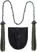Motosserra de bolso com alça de paracorda, serra manual dobrável, equipamento de sobrevivência ao ar livre de emergência para camping, caça, caminhadas, cortar madeira e árvore (66 cm a 11 dentes) verde exército
