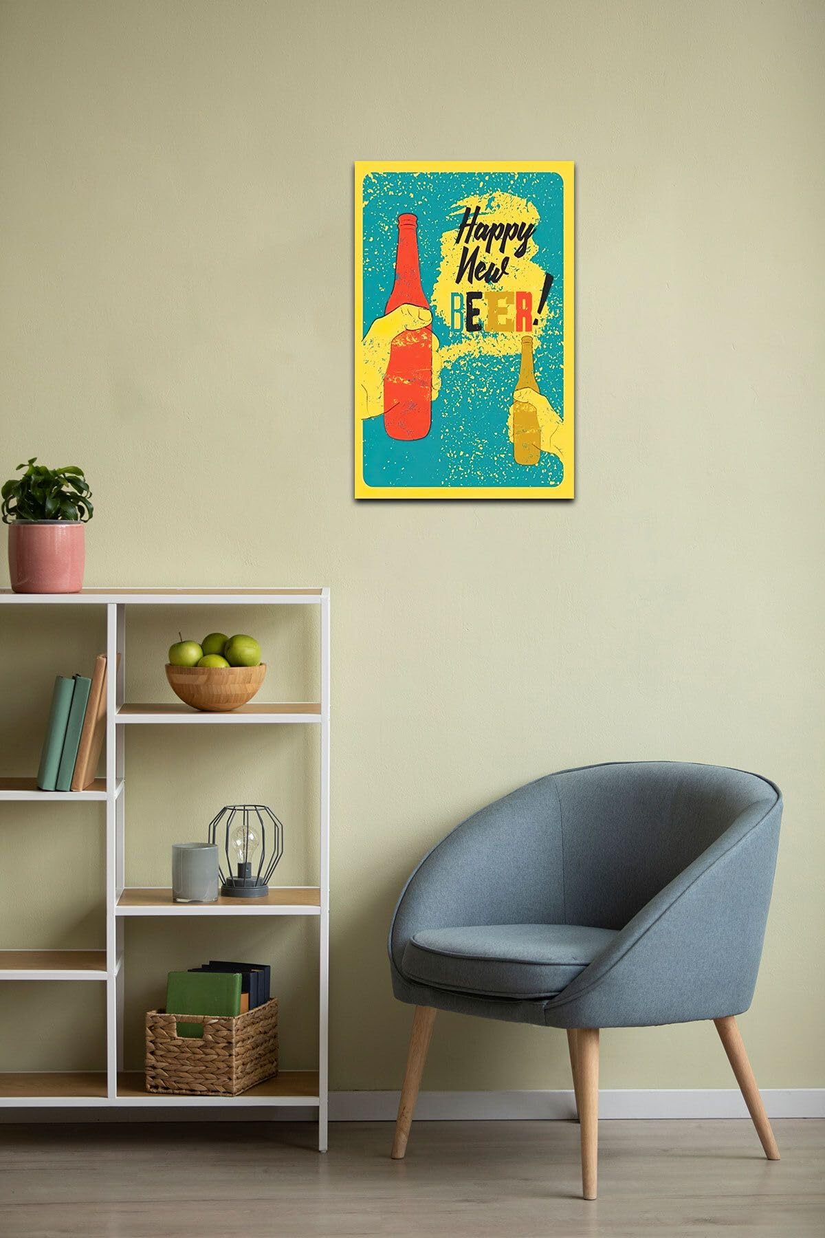 Dekolia Kuşe Kağıt Duvar Posteri Happy New Beer Retro Vintage Drtr0032