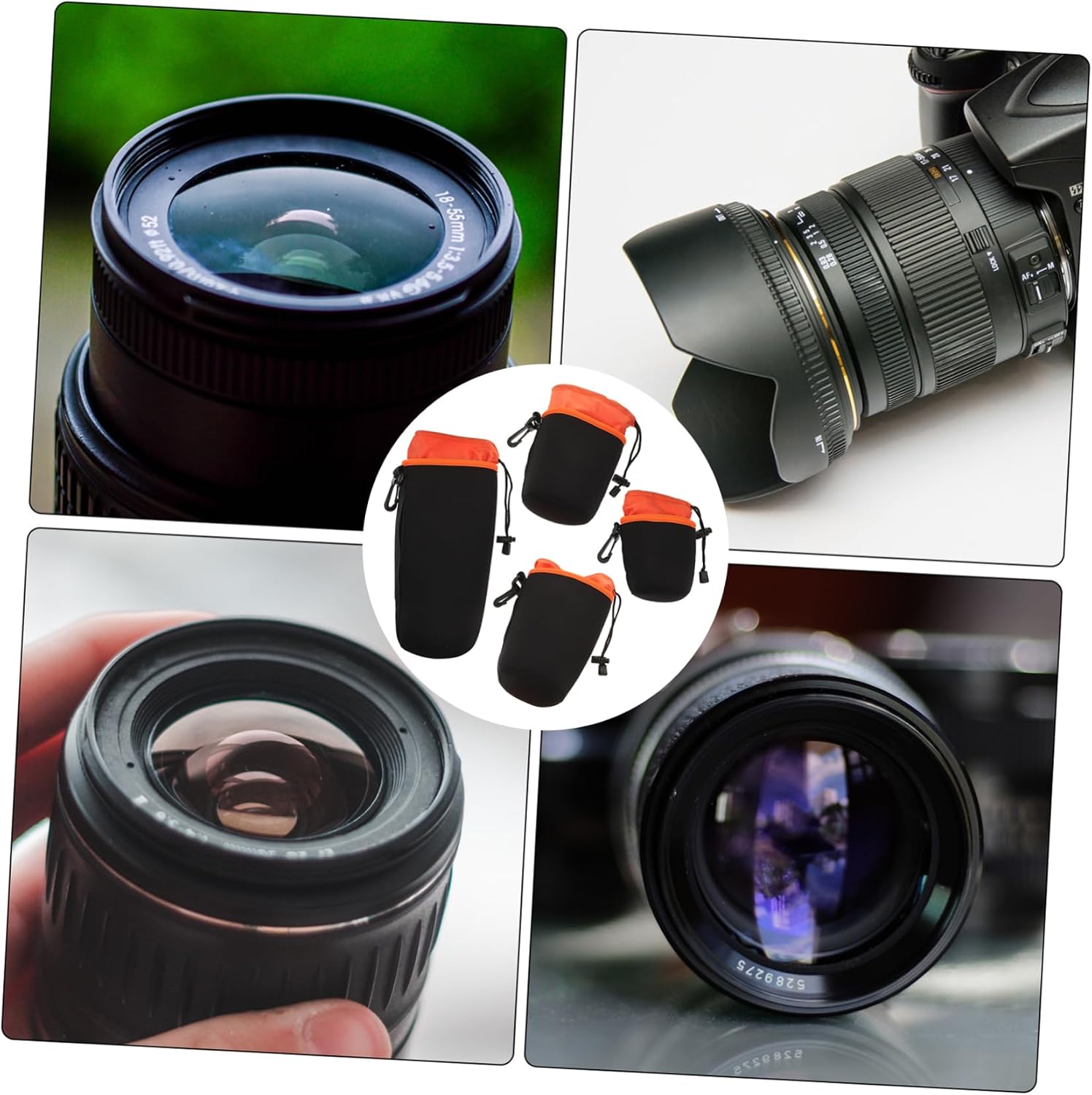 Holibanna 4pcs Camera Lens Pouches Storage Bags for Outdoor Activities Compatible Camera Lenses Flexible Neoprene Drawstring Design