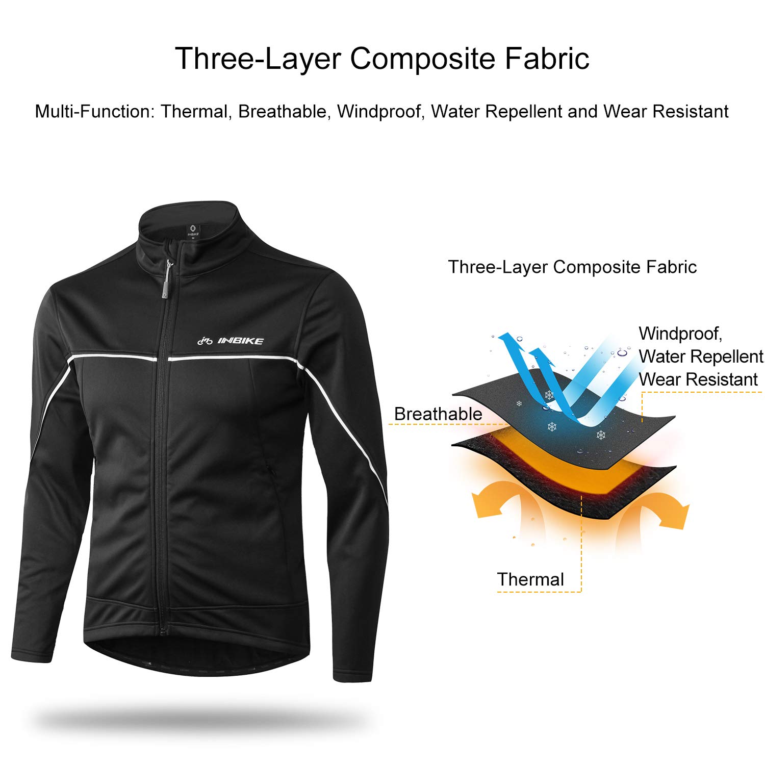 INBIKE Veste Cyclisme Pour VTT Velo Homme Hiver Vestes Thermique Imperméable Coupe-vent Sportwear