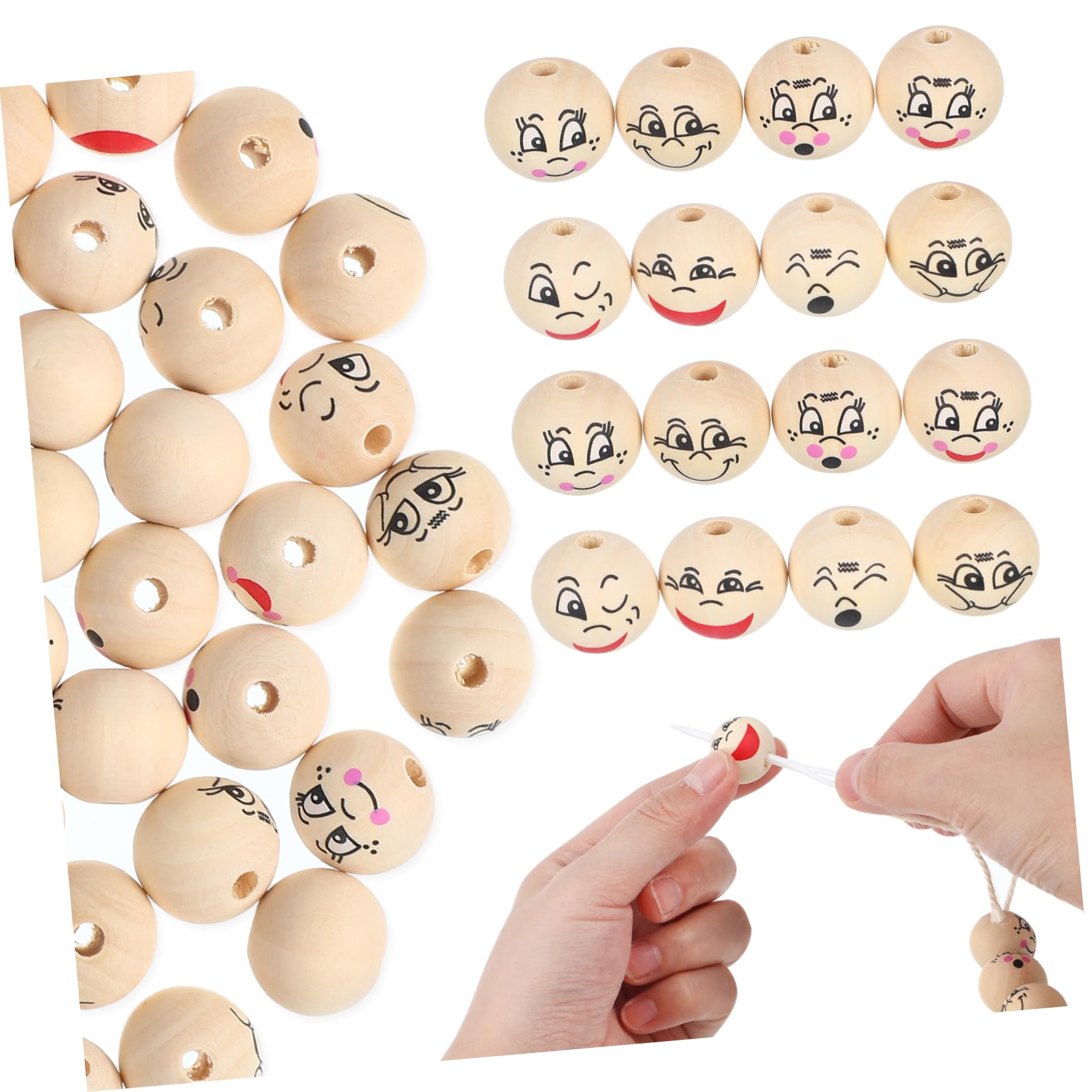 DOITOOL 2 Set Perline Legno Con Sorridente Per Decorazioni Fai Da Te Perline Rotonde Con Accessori Per Gioielli E Creazioni Artigianali 80 Pezzi*2