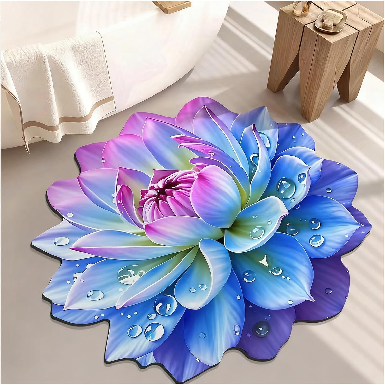 Floral Diatomaceous Earth Floor Mat 3D Flowers Pattern Bath Mat Non-Slip Bath Rug Safe Absorbent Quick Drying Bathmat Suitable for Bathroom Kitchen Entrance (Style 2, 39.37"/100cm)