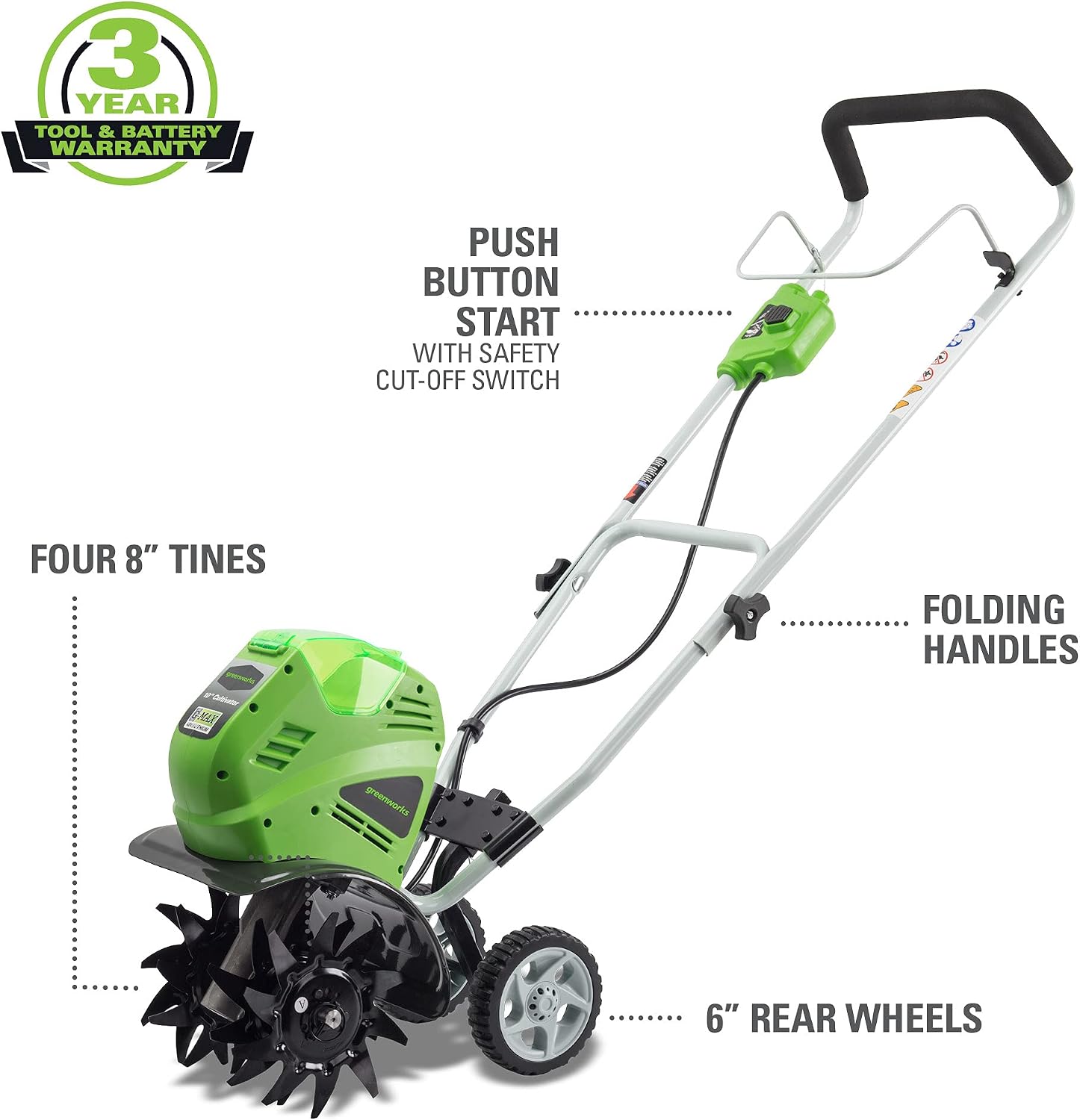 Greenworks 40V 10" Cordless Tiller / Cultivator, Tool Only