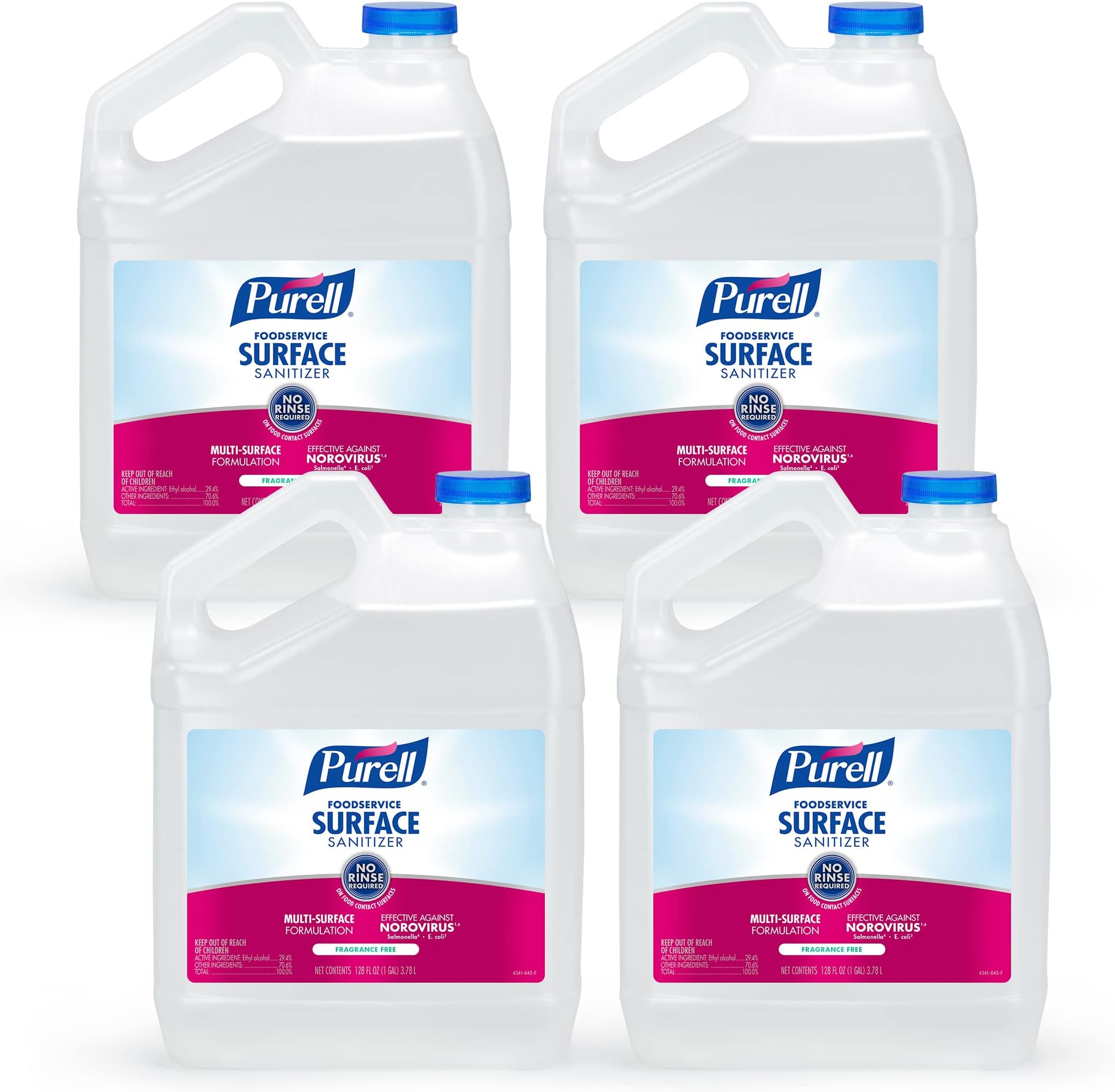 PURELL Foodservice Surface Sanitizer, Fragrance Free, 1 Gallon Surface Sanitizer Pour Bottle Refill (Pack of 4) - 4341-04