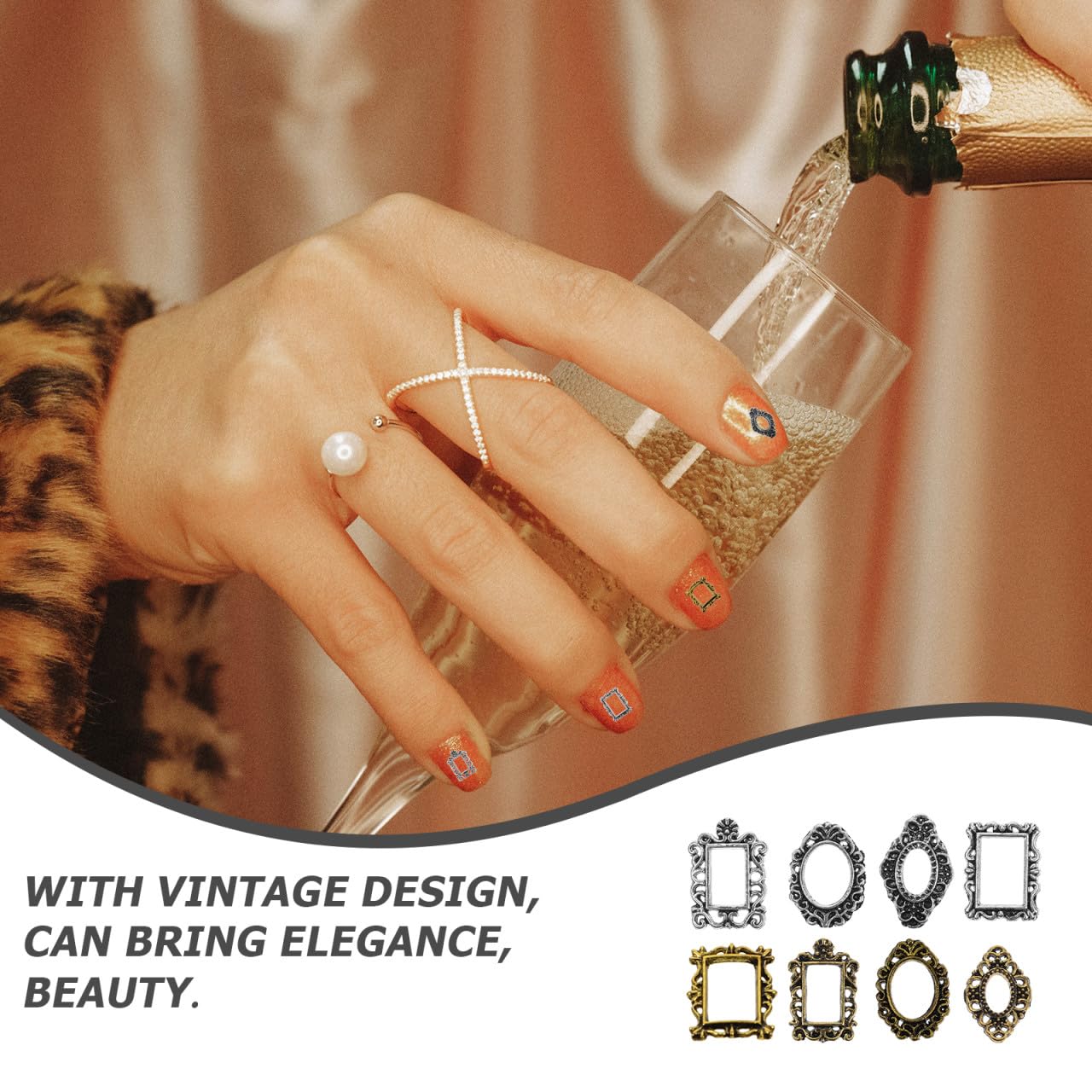 NOLITOY Mini Photo Frame Nail Art Metal Photo Frame Nail Art Vintage Design Creative Decorative