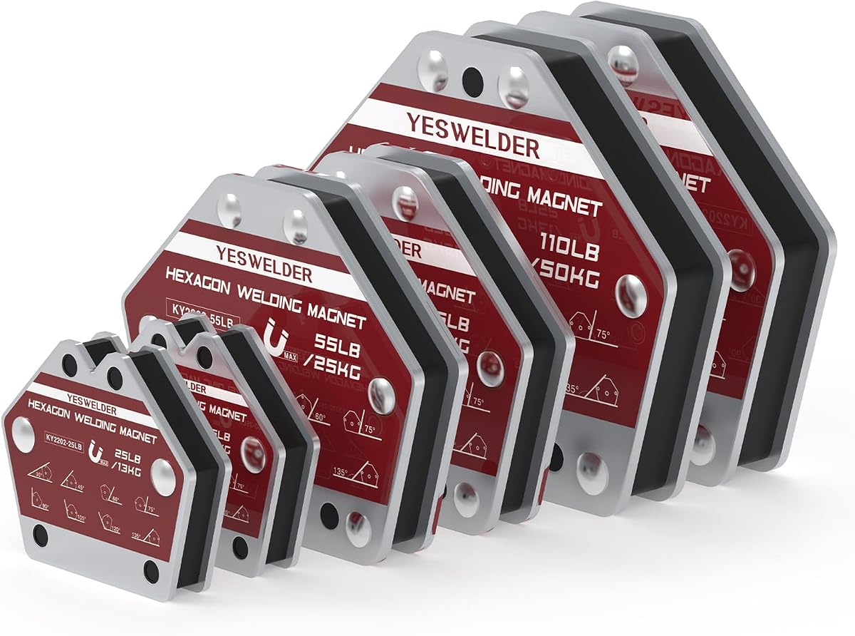 YESWELDR Hexagon Welding Magnets, 25 lb & 55 lb & 110 lb 6PCS | strong magnetic holding support, workpiece positioning, fit-up, assembly