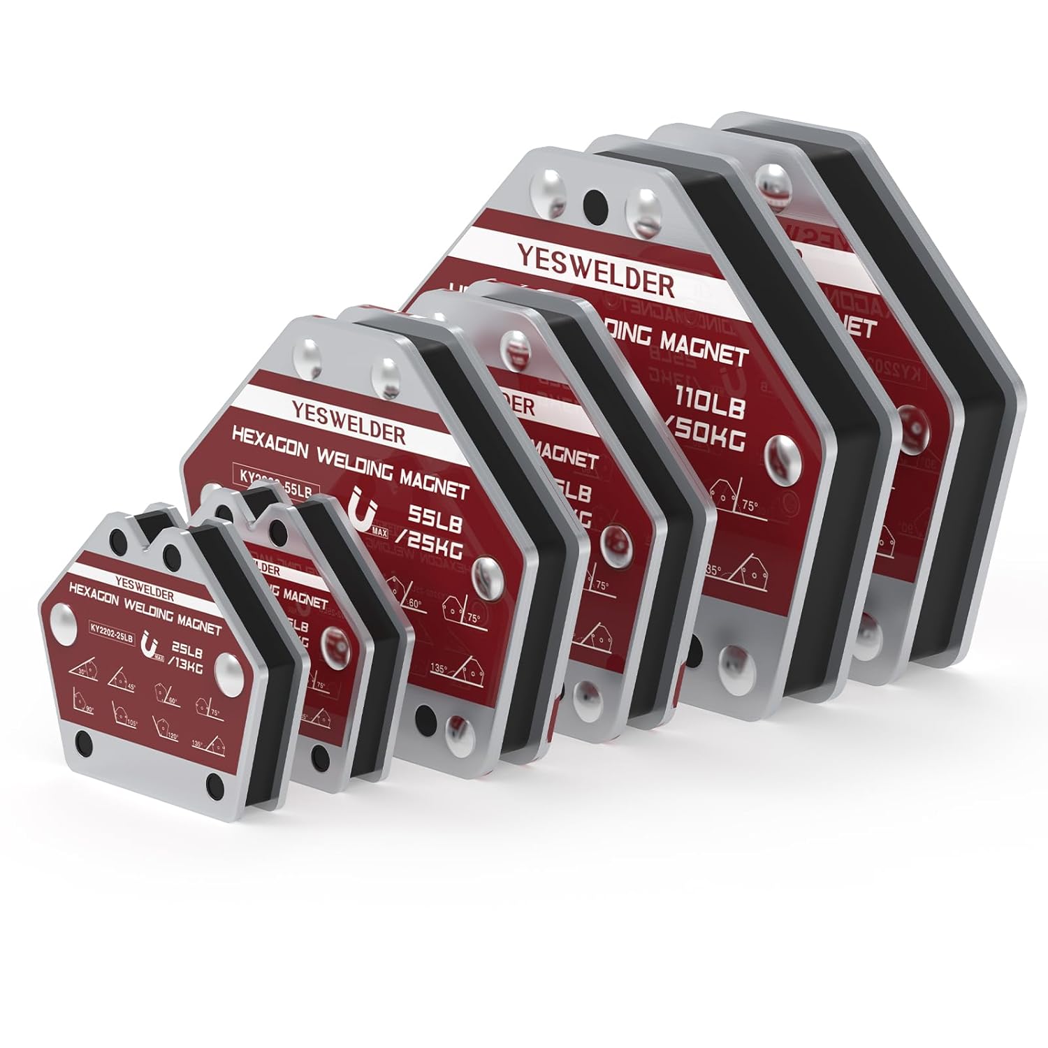 YESWELDR Hexagon Welding Magnets, 25LB&55LB&110LB 6PCS Multi-Angle Strong Magnetic Welding Holder, Holding Power Welding Accessories