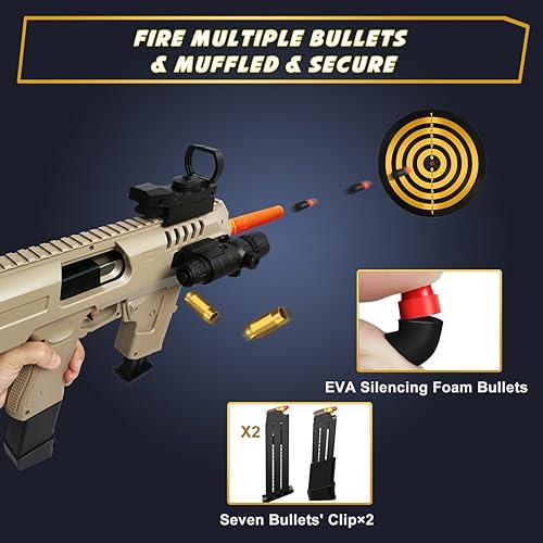 Miniatura 5 de Pistola de juguete de bala suave de dos modos, realista con diseño de expulsión de carcasa y mira y alcance infrarrojo, barato con 3 clips y 80