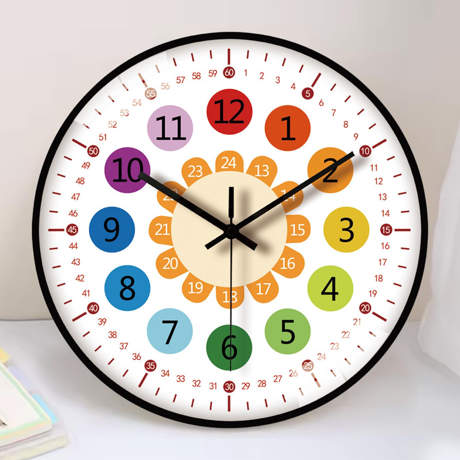 GBKDQQ Kinderwandklok zonder tikkende geluiden, 20 cm, leerklok