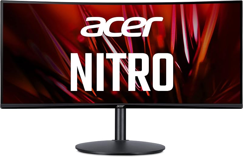 Nitro 34" QHD 3440 x 1440 1500R Curvo PC Gaming Monitor AMD FreeSync Premium 165Hz Refresh 1ms (VRB) ZeroFrame Diseño 2 x Display Puerto 1.4 y 2 x HDMI 2.0 Puertos XZ342CU Sbmiipphx,Negro
