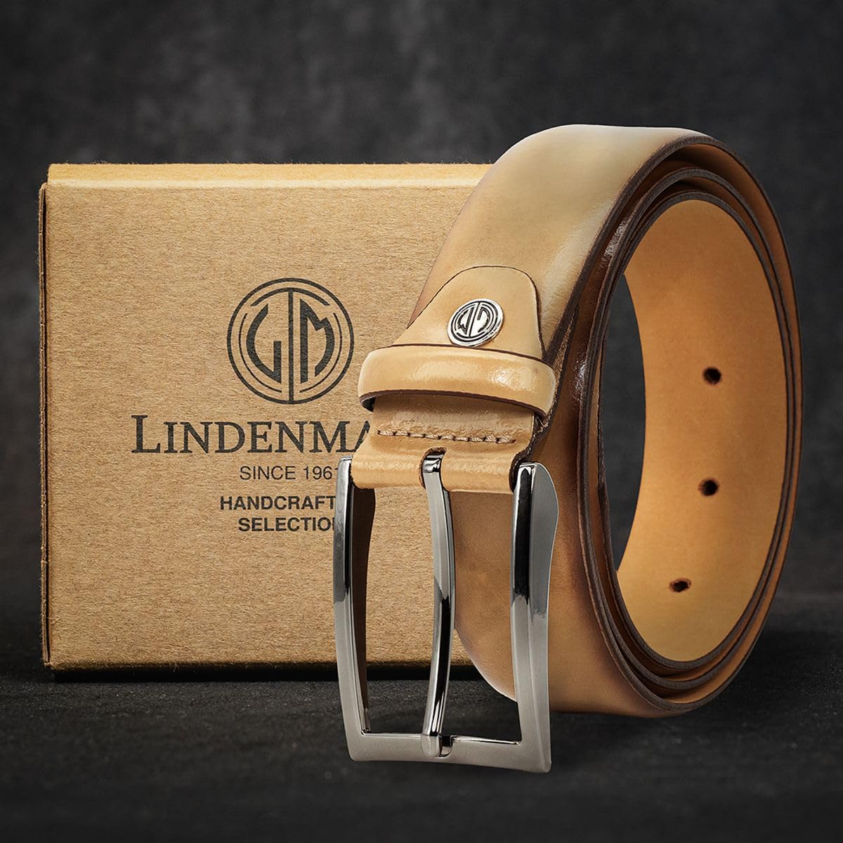 LINDENMANN Premium Ledergürtel Handmade in EU 35 mm taupe