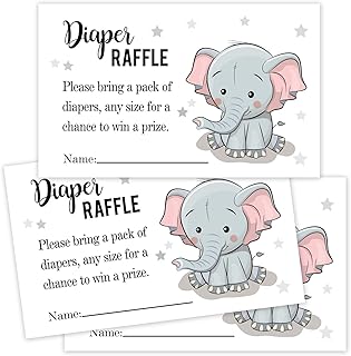 50 Elephant Diaper Raffle Tickets for Baby Shower-Baby Shower Invitations Inserts Request Cards Games Decorations Supplies for Baby Gender Tickets.